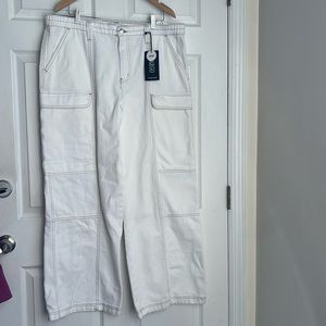 NEW NWT Refuge denim Y2K Wide leg cargo pants size 13 off white brown stitching
